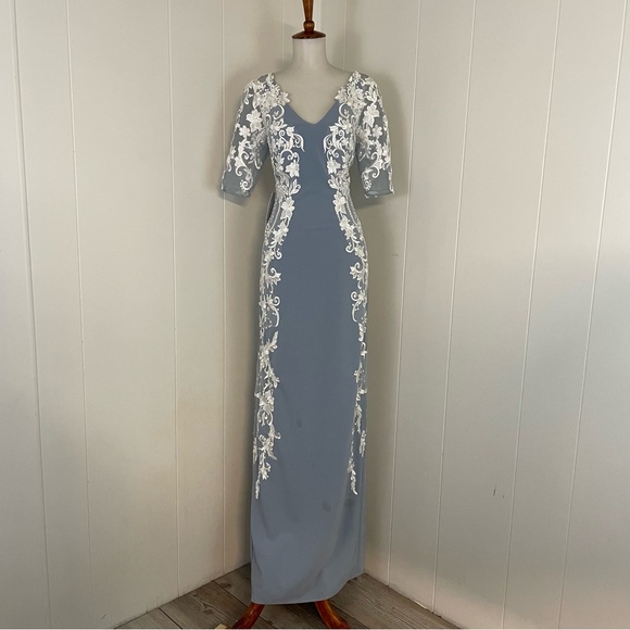 Azazie Farrah Lace V-Neck Short Sleeve Column Midi Dress - Picture 1 of 11